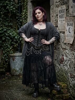 Kikirki Black Lace Up Front Corset Streetwear Tank L Goth Edge F0065
